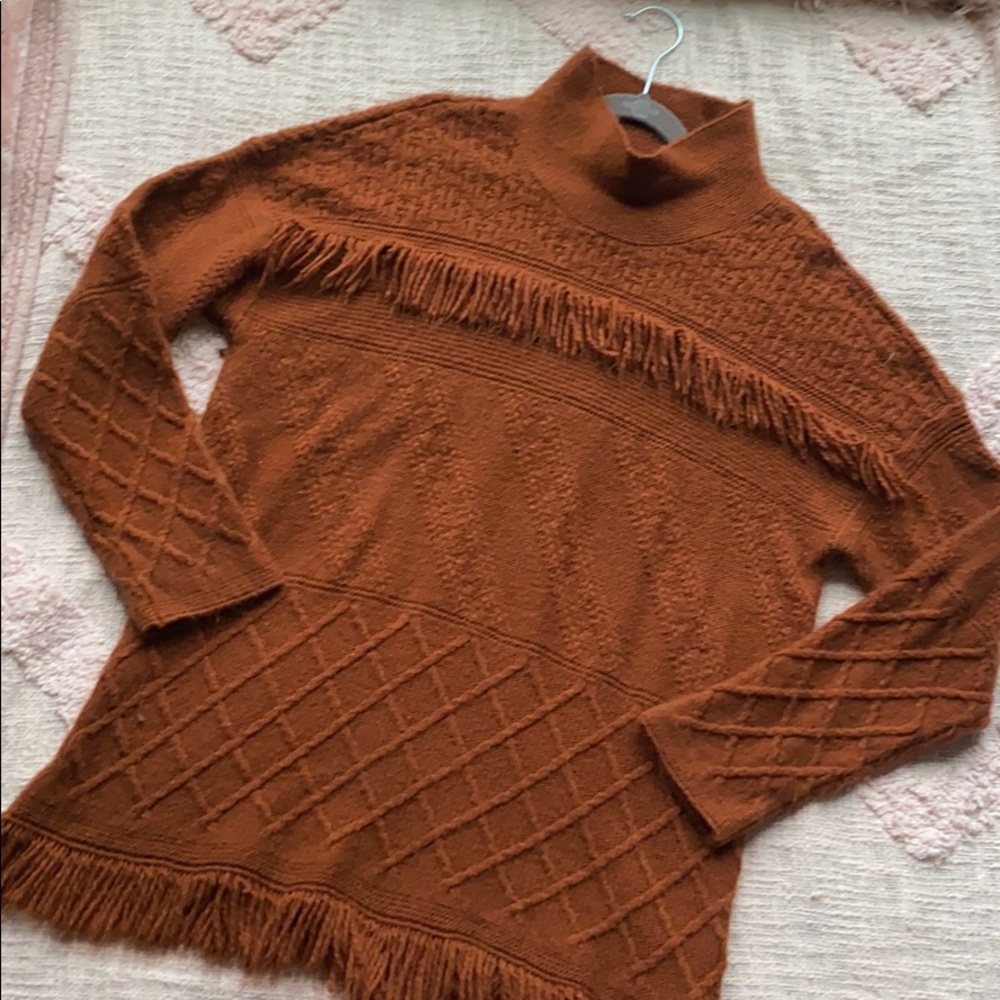 SOLD Sonoma Rust Fringe Cable Knit Mock Neck Sweat
